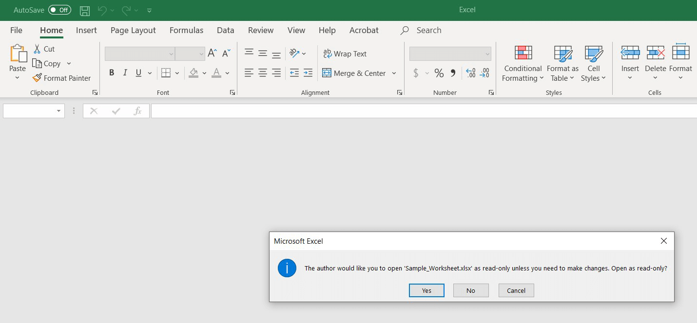 Excel notification “Read only recommended”