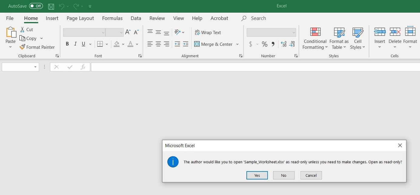 Excel read-only recommendation, opening an Excel file as read-only