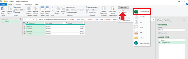 Screenshot of the Power Query Editor