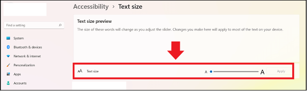 Windows 11: Slider for scaling the text size