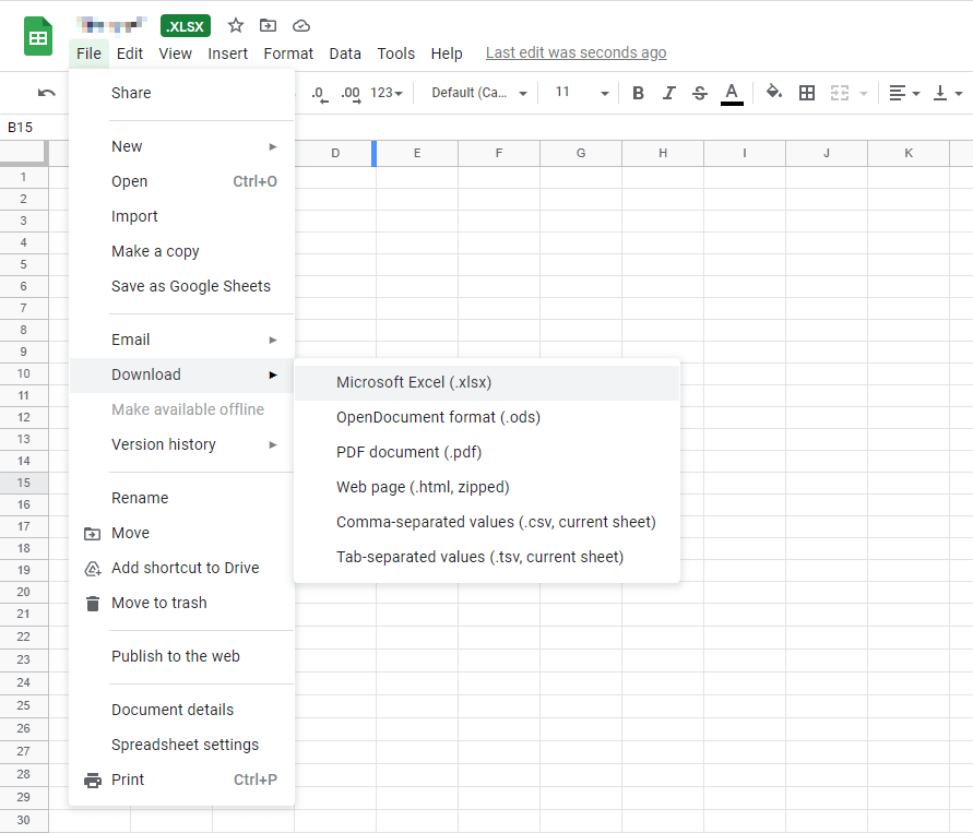 Google Sheets: Download of edited Excel spreadsheet