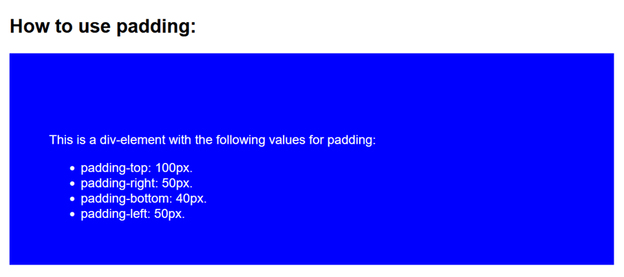 HTML container, whose content was placed with the help of padding