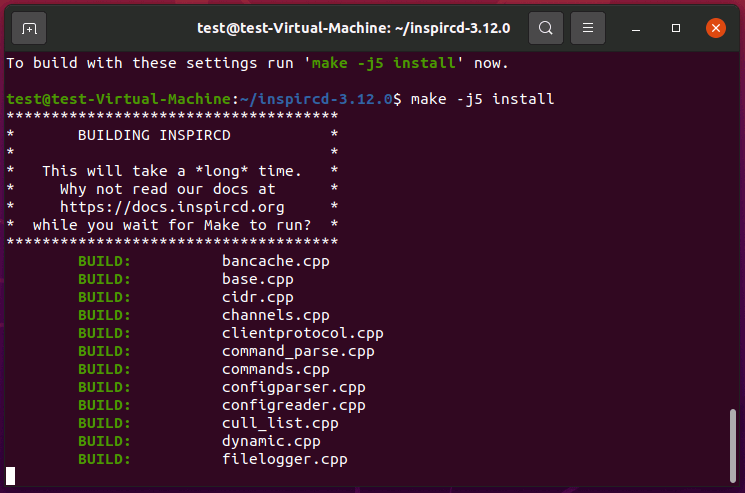 inspIRC build process in Ubuntu terminal