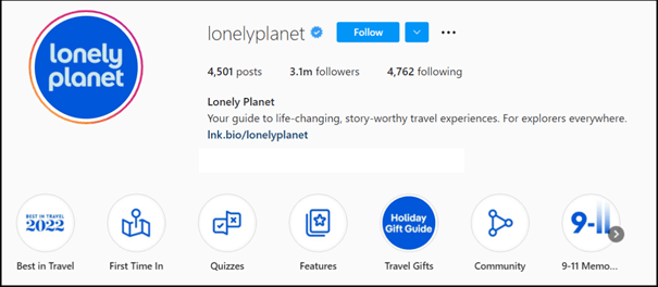 Instagram bio by Lonely Planet
