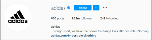 Instagram bio from adidas