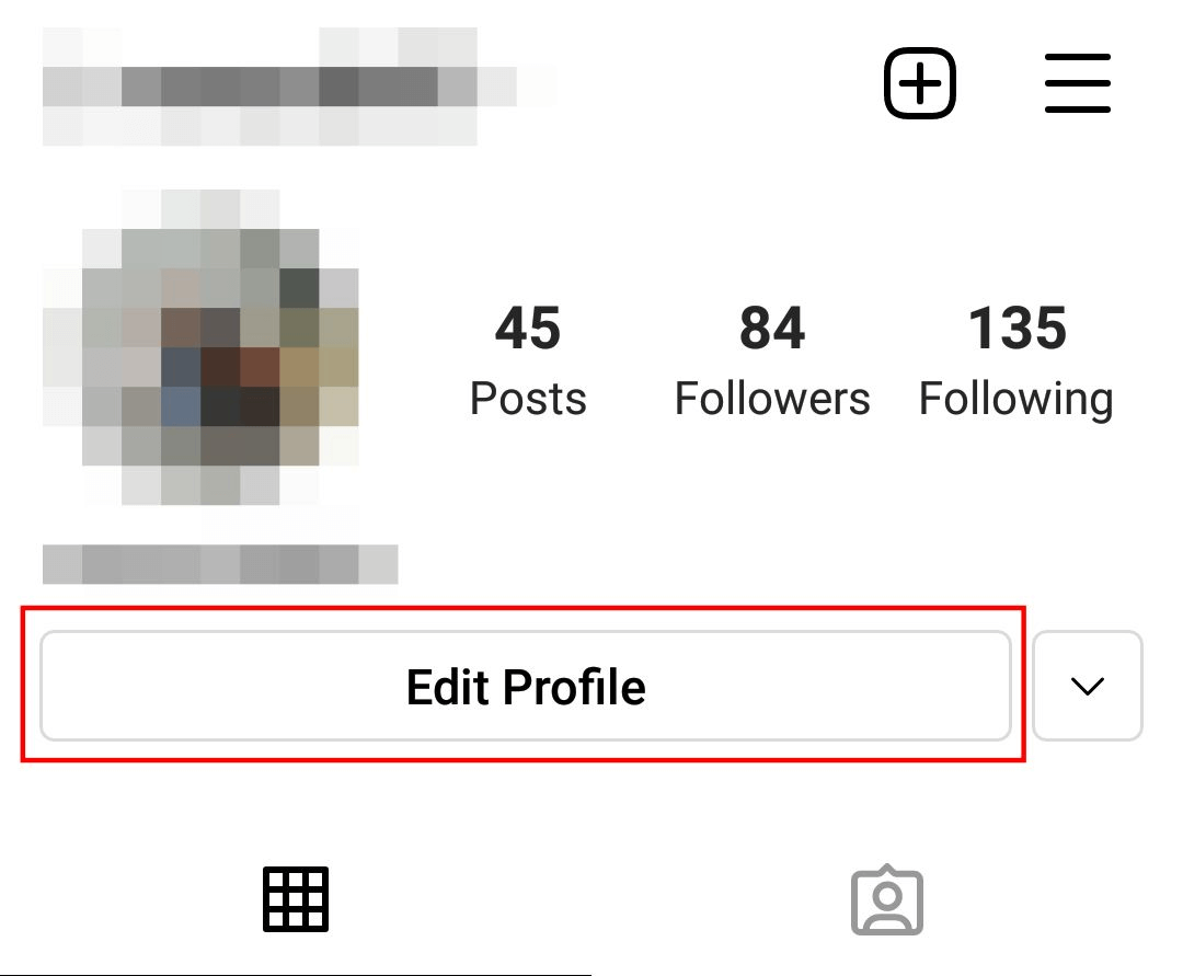 Instagram profile: edit profile button