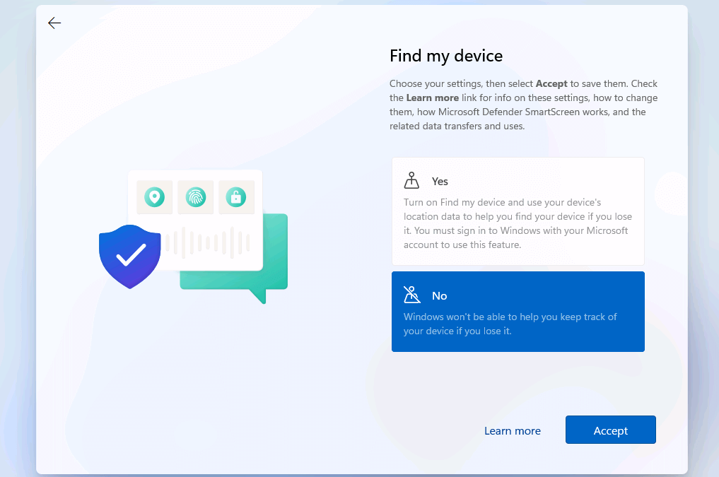 Install Windows 11: option “Find my device”