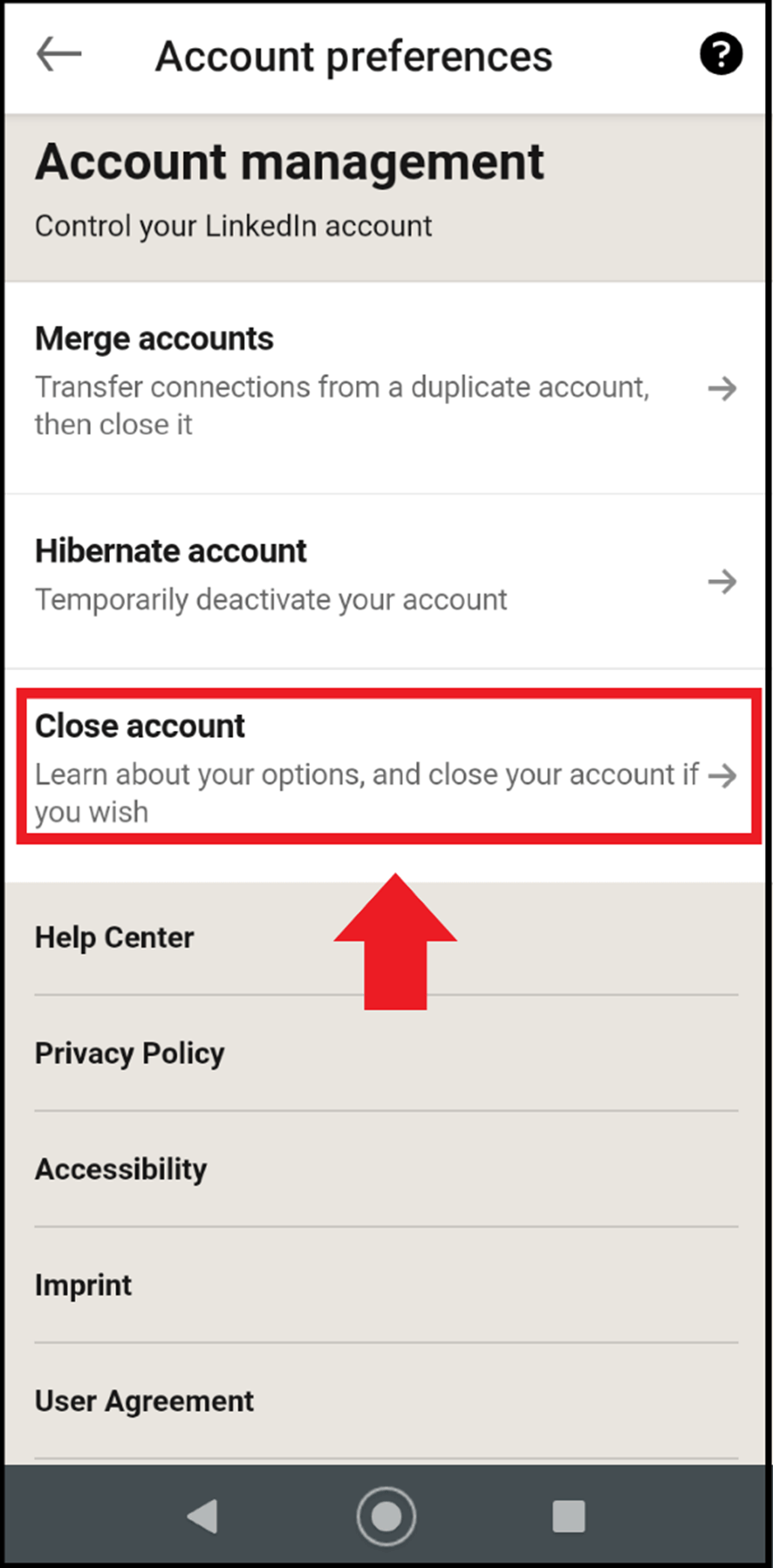 Delete your LinkedIn profile with “Close account”