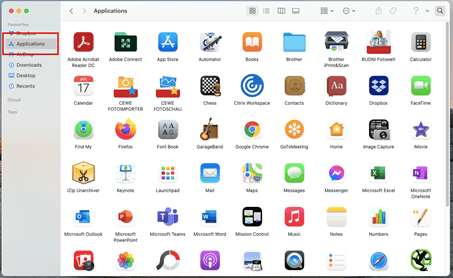Finder view of installed applications