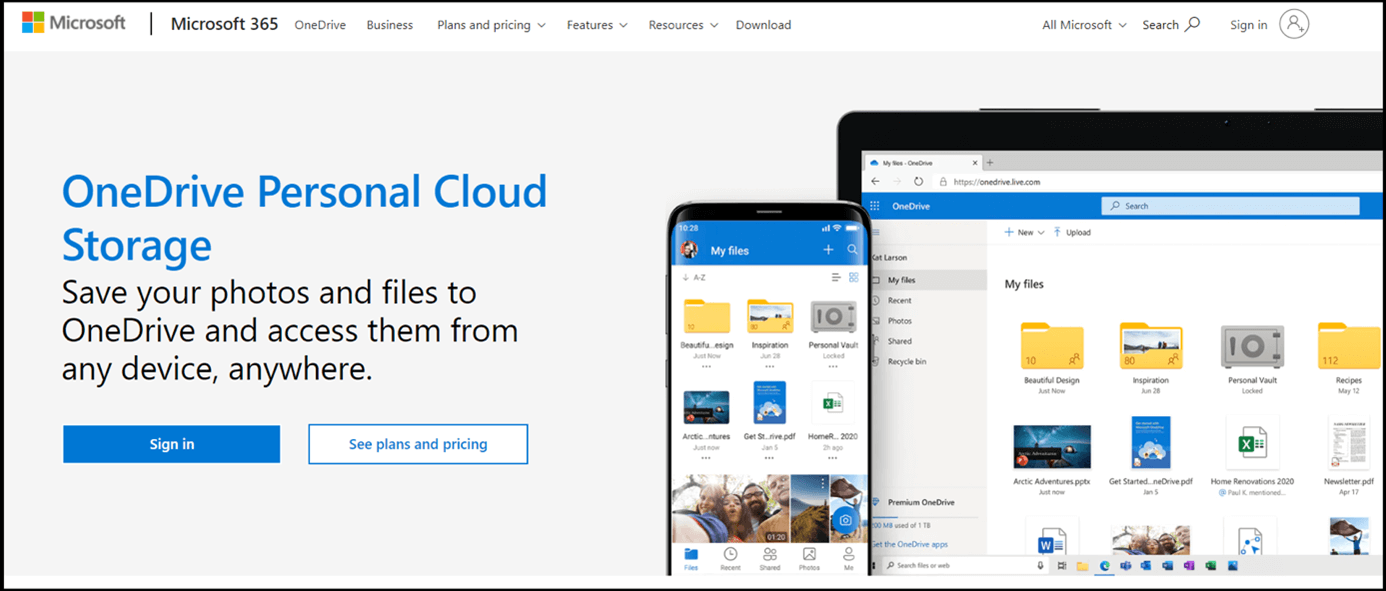 Microsoft OneDrive website