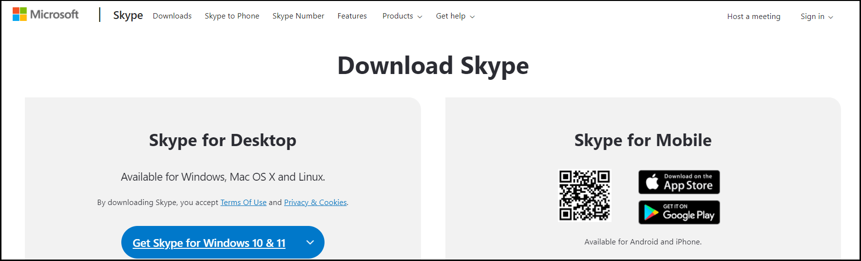 Microsoft’s Skype video chat download page