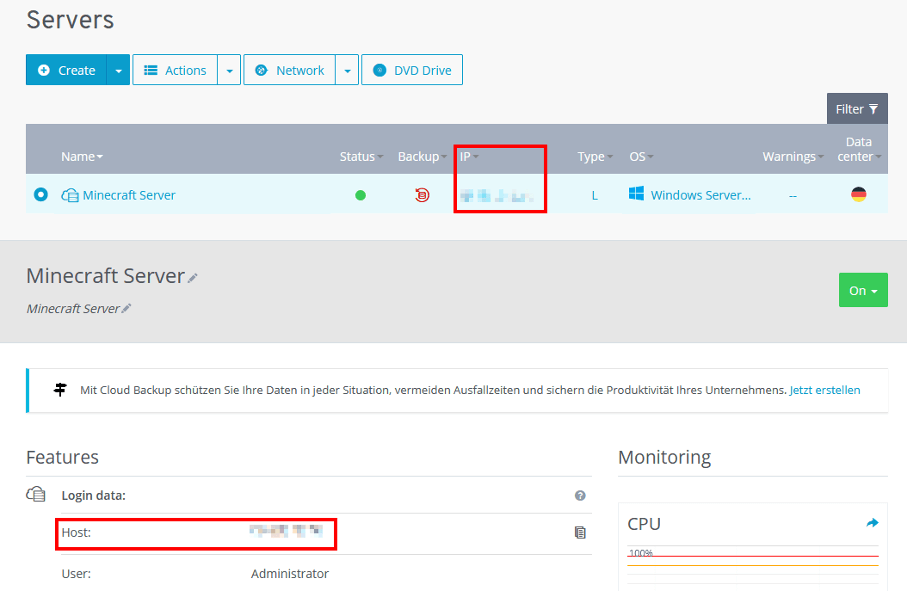 IP address of a Minecraft server on IONOS IP address of a Minecraft server on IONOS
