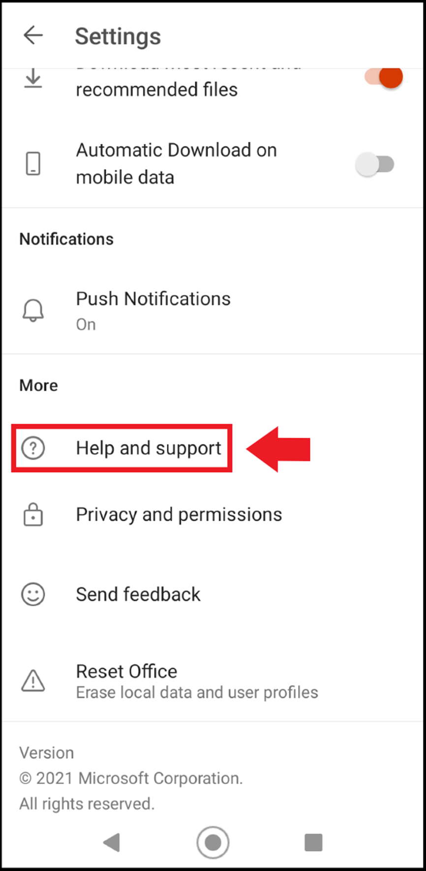 Go to the Settings menu and open “Help and support” in your browser app