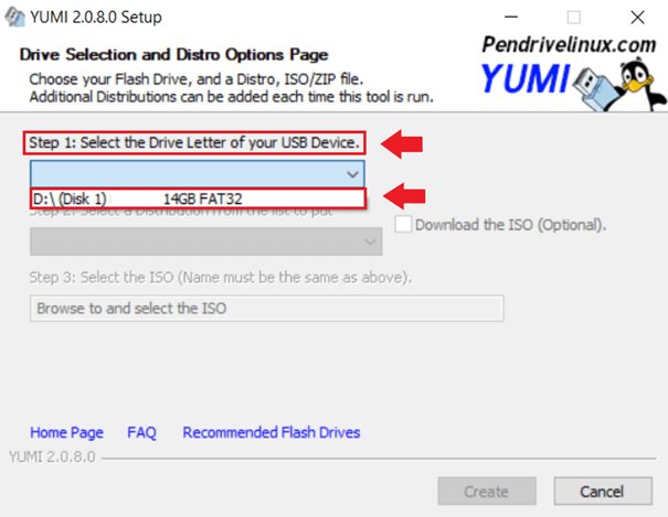 Select the USB drive in question under “Step 1”