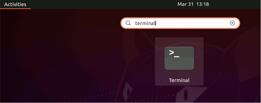 Ubuntu 20.04: Search for “terminal” via “Show applications”