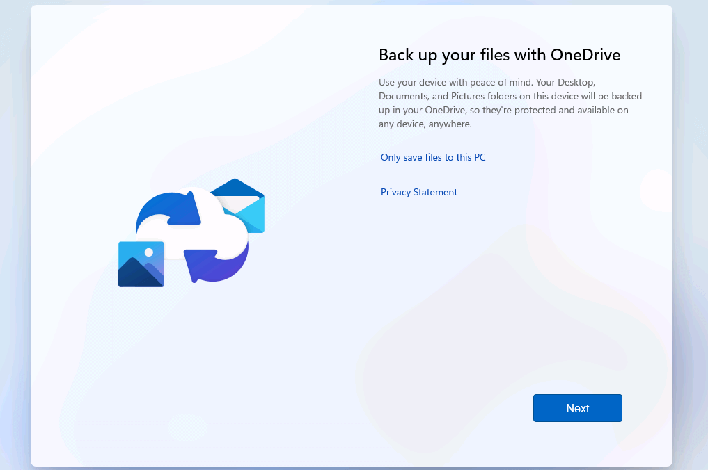 OneDrive setup as part of the Windows 11 upgrade