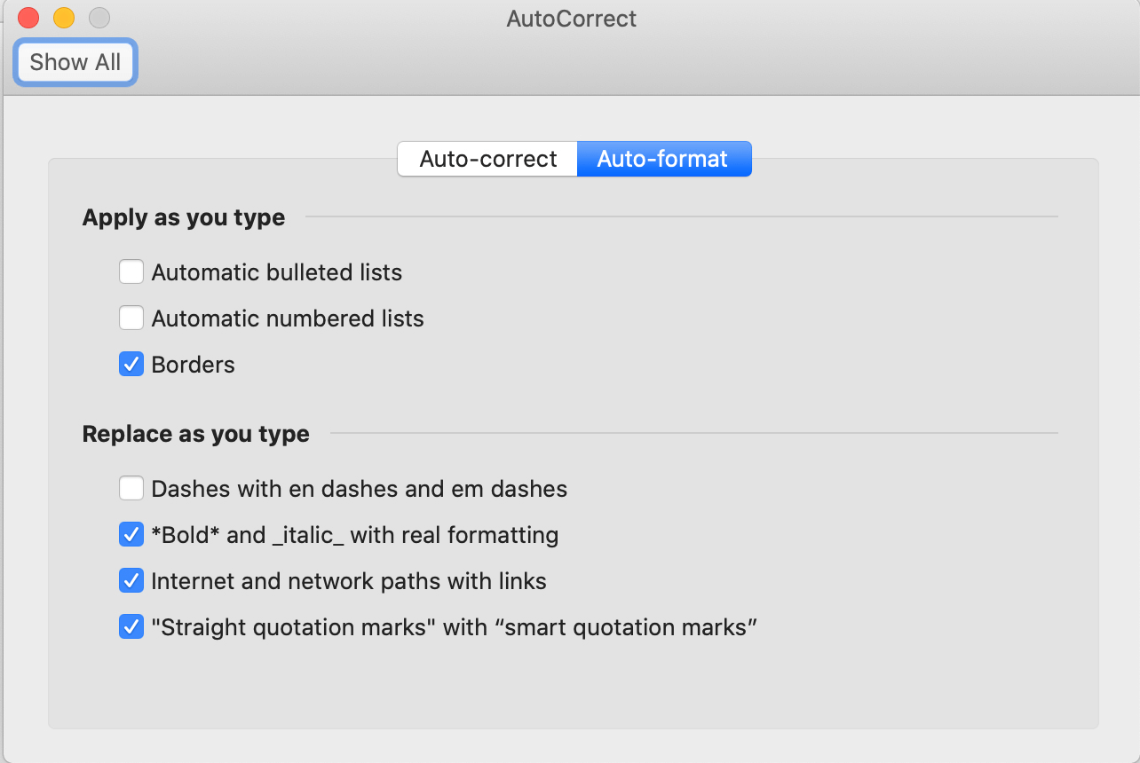 Outlook for Mac: Auto-format options