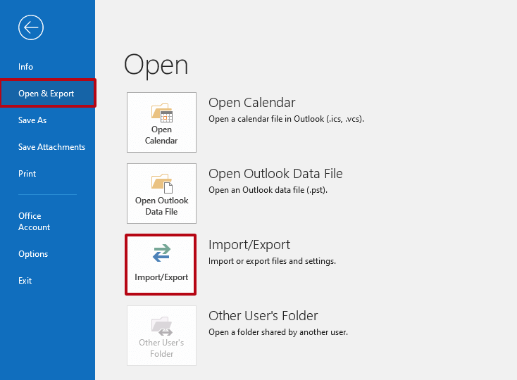 Outlook: Function “Import/Export”