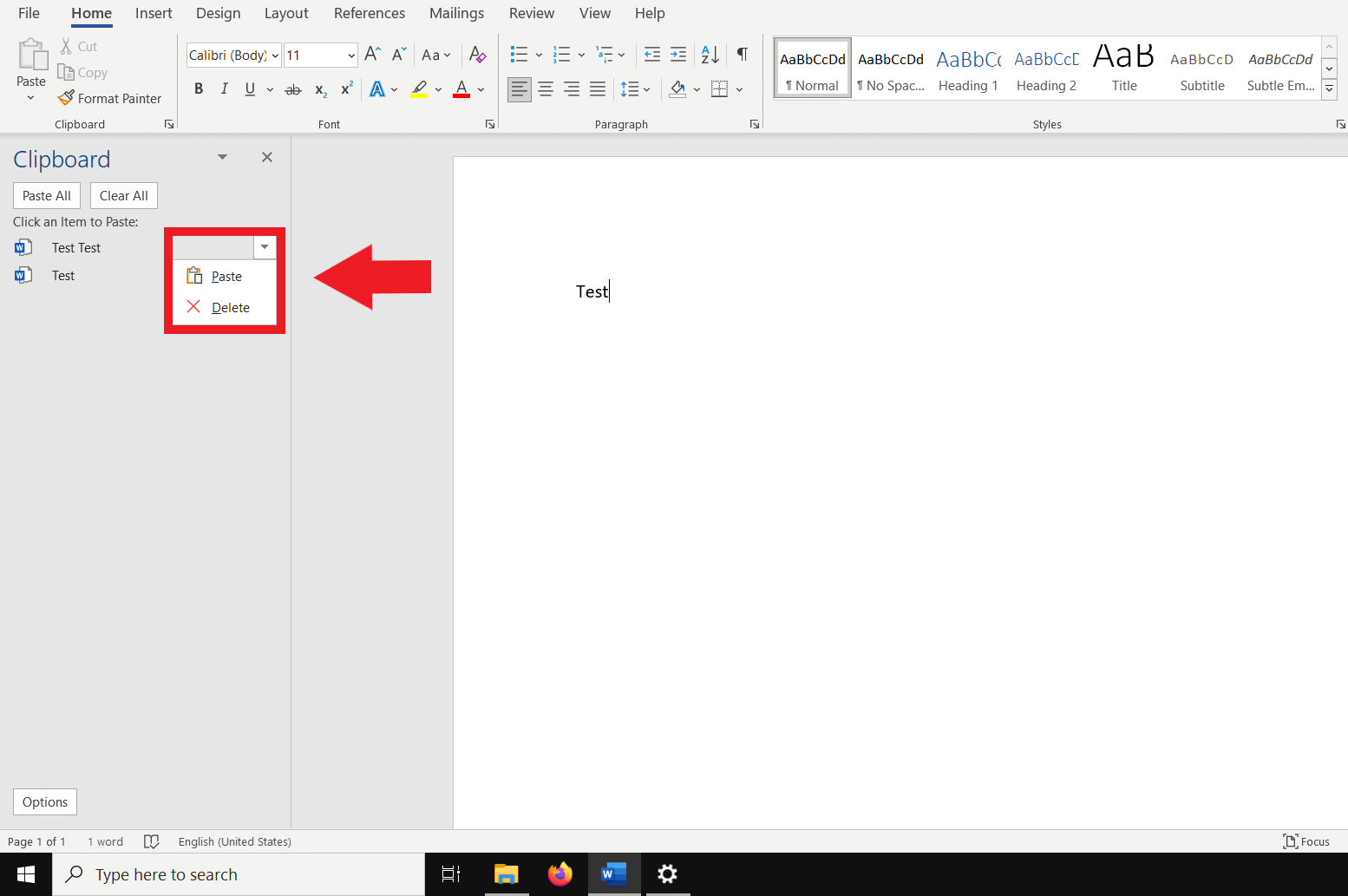 Paste item from clipboard into Word