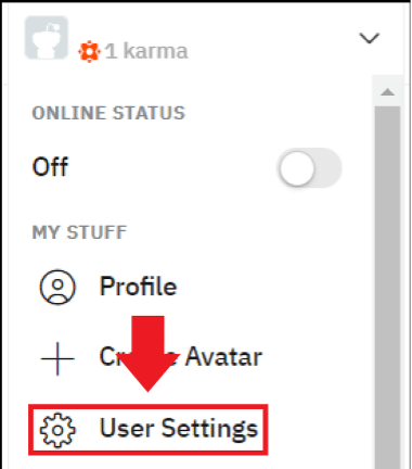 Click on the arrow next to your profile picture and select “User Settings”