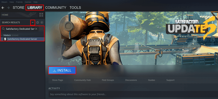 Steam client: Installing the Satisfactory dedicated server software
