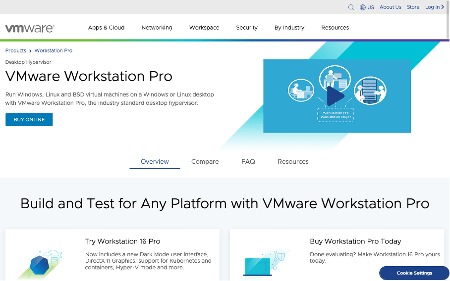 Screenshot of VMware Workstation Pro Website
