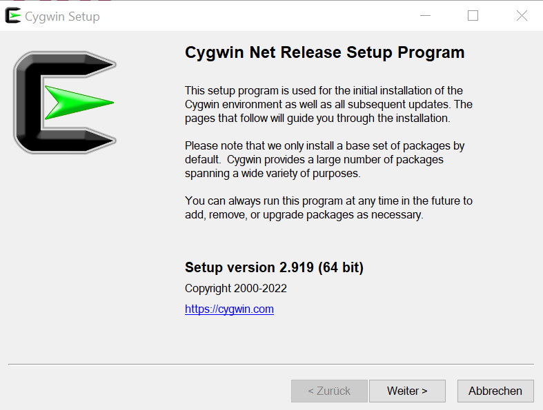 Screenshot of Cygwin installation