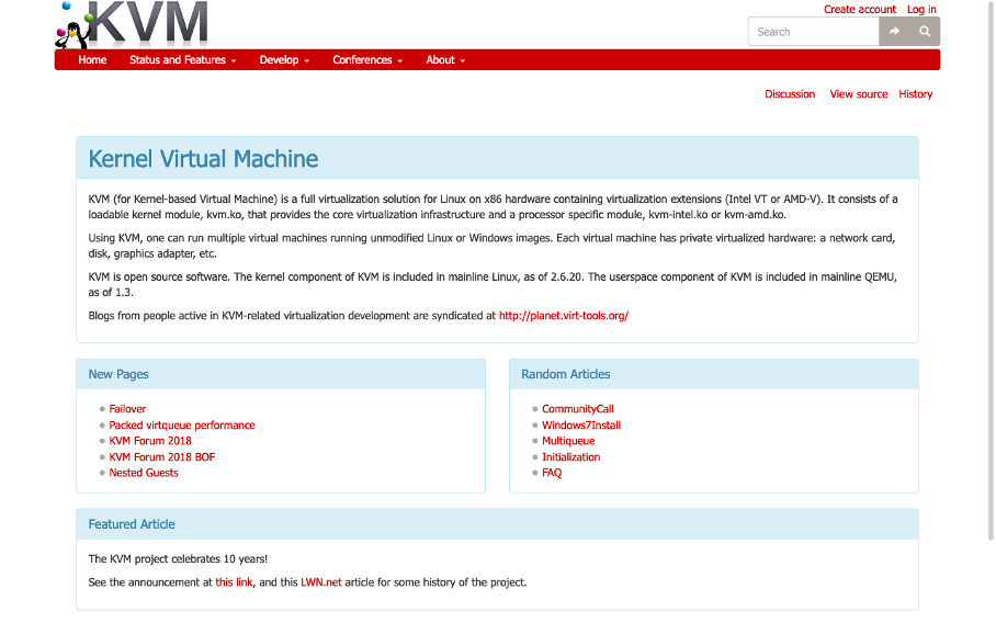 Screenshot of KVM Website
