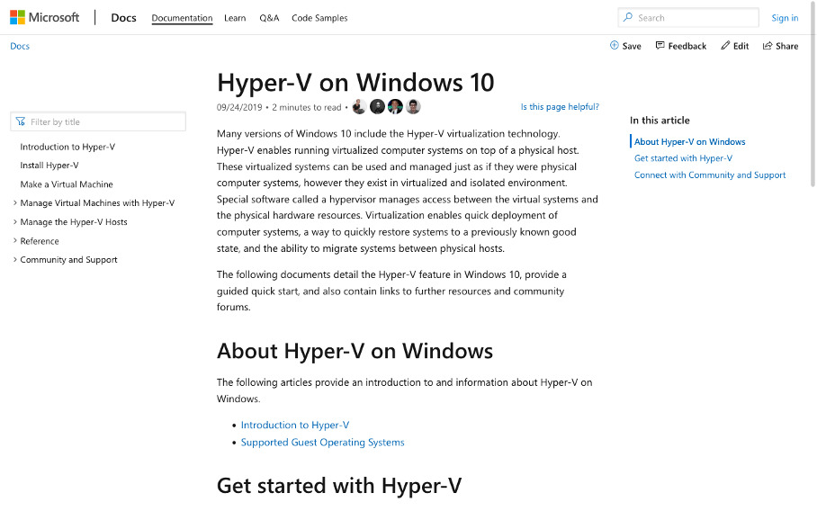 Screenshot of Hyper-V Manager website