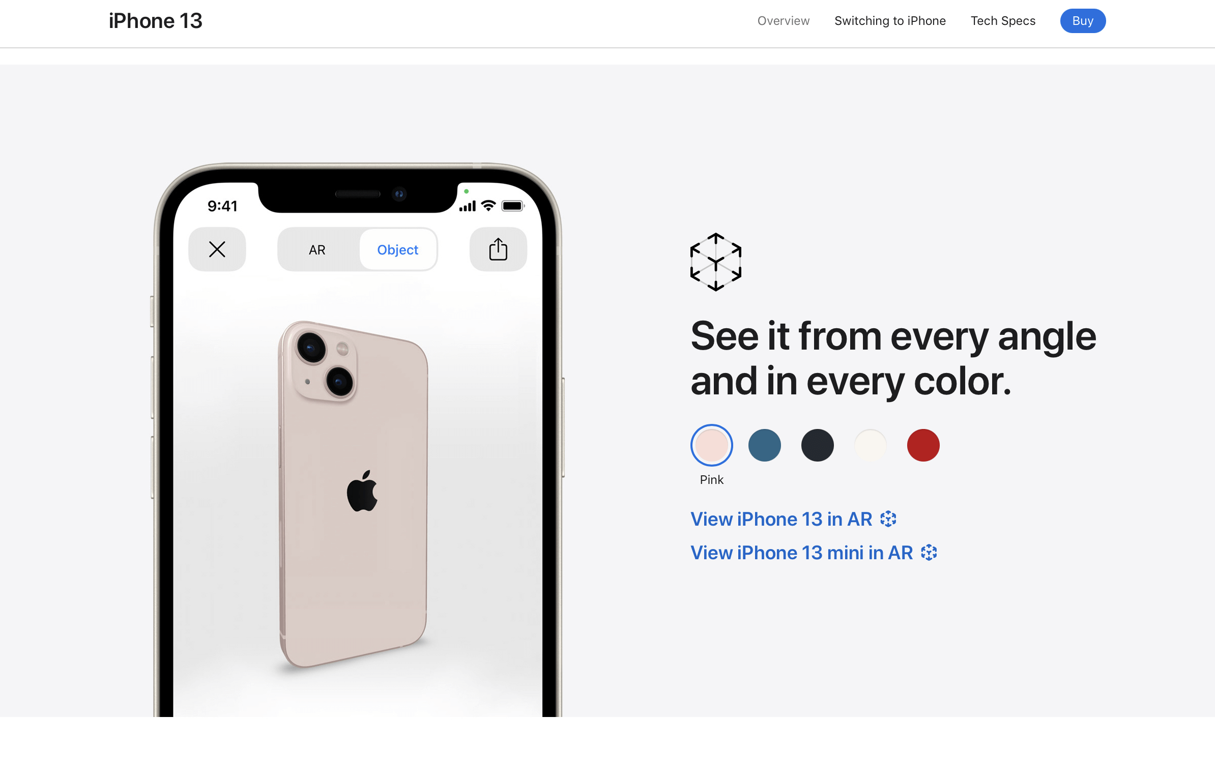 Screenshot of Apple iPhone 13 product range