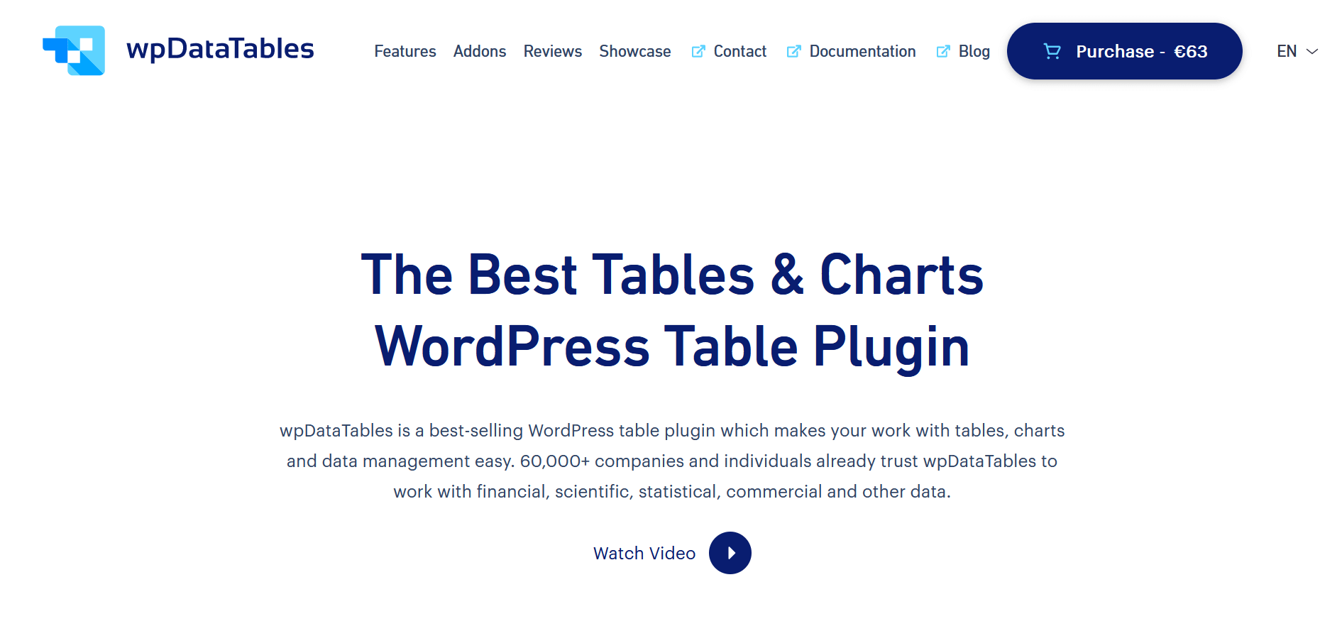 Screenshot of the “wpDataTables” table plugin website