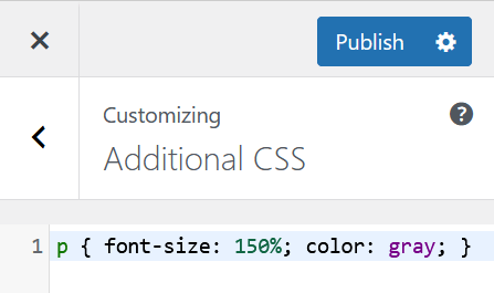 Screenshot of WordPress Customizer with added CSS