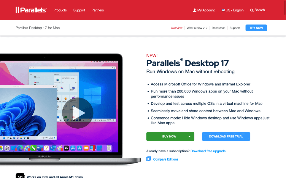 Screenshot of Parallels Desktop for Mac Website