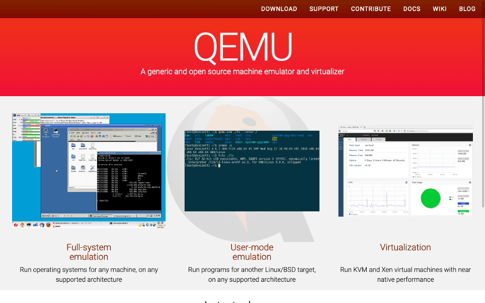 Screenshot of QEMU Website