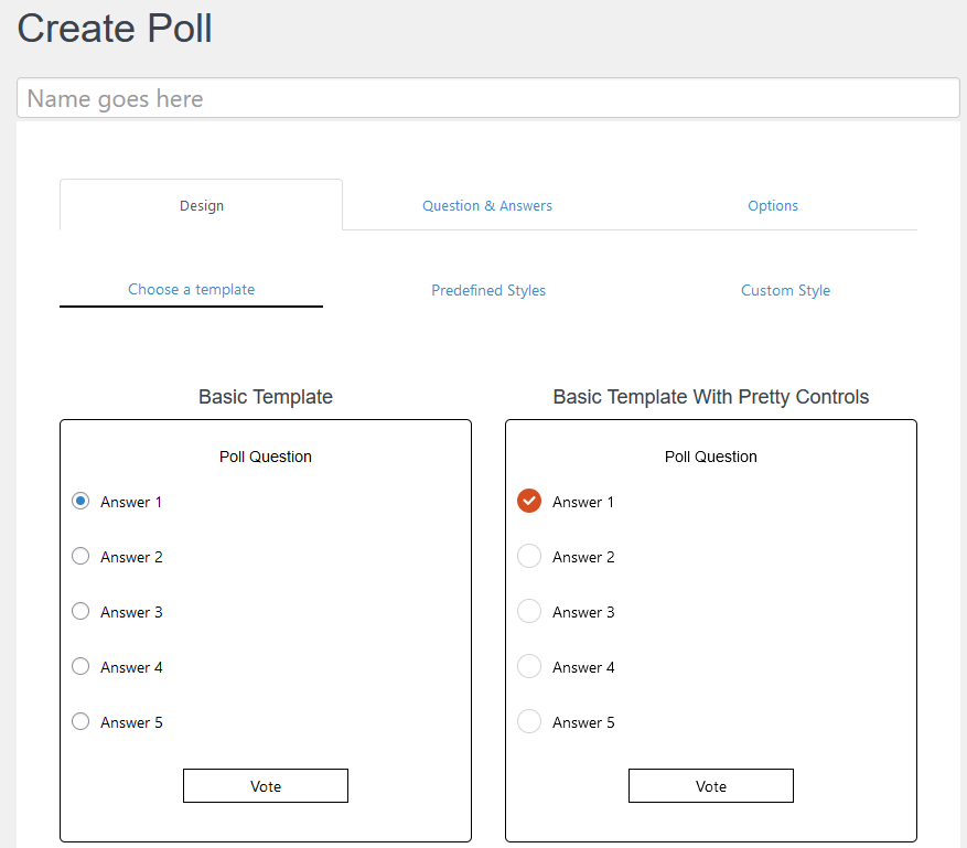 Selection of different templates in YOP Poll