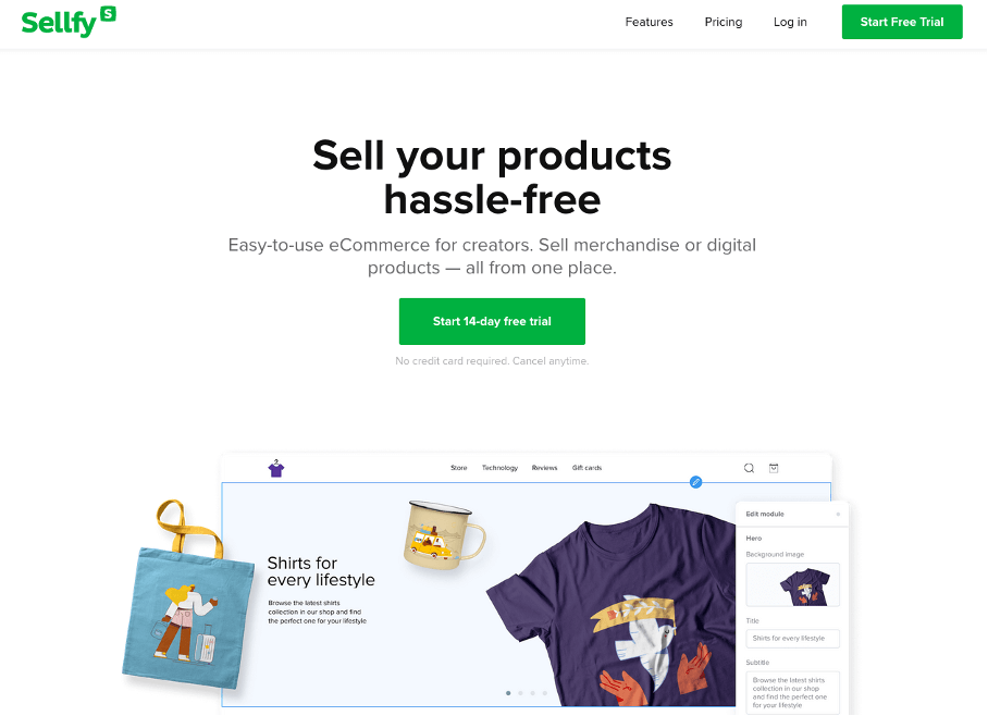 Screenshot of Sellfy’s website