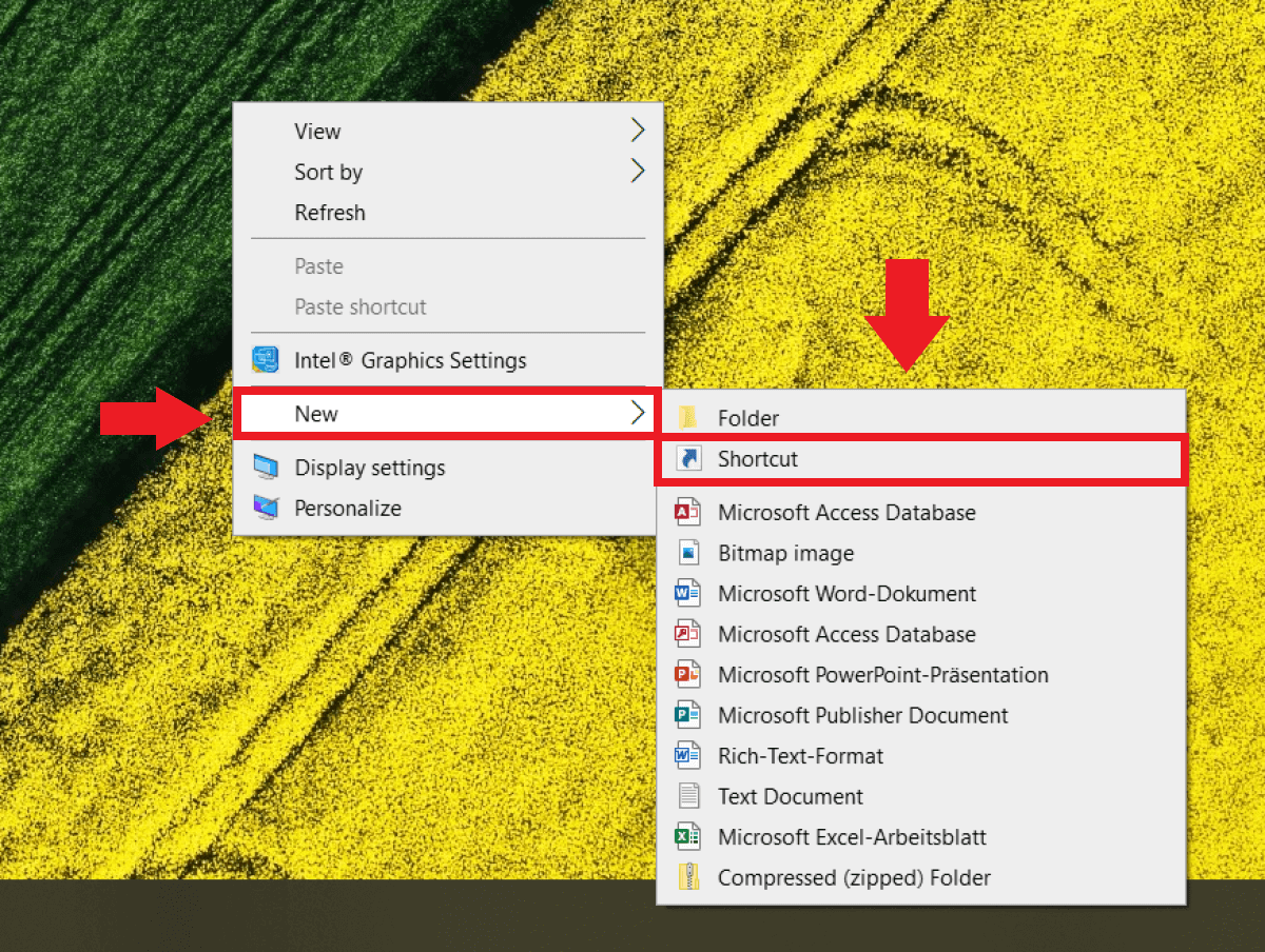 Set up shortcut via the right-click menu on your Windows desktop