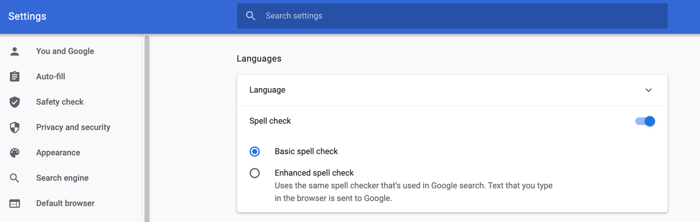 Activate basic spell check in Google Chrome