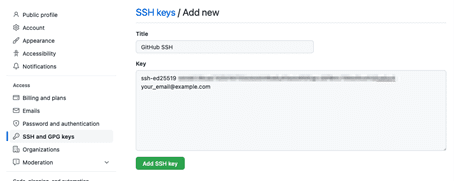 SSH public key copied to GitHub settings page