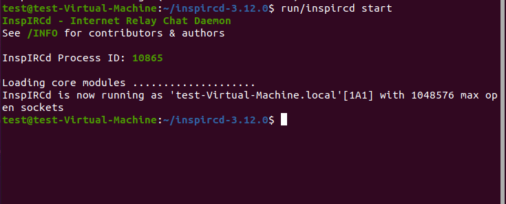 Start of InspIRCD via Ubuntu terminal
