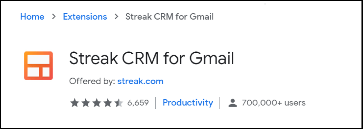 Streak CRM provides integrated Gmail capabilities for sales, customer mail, tracking, and pipelining]