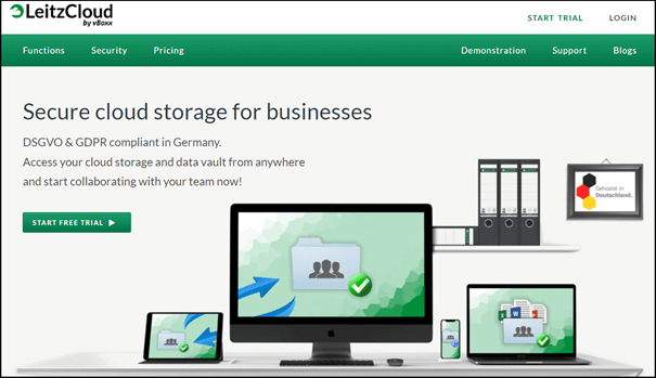The homepage of the cloud service LeitzCloud