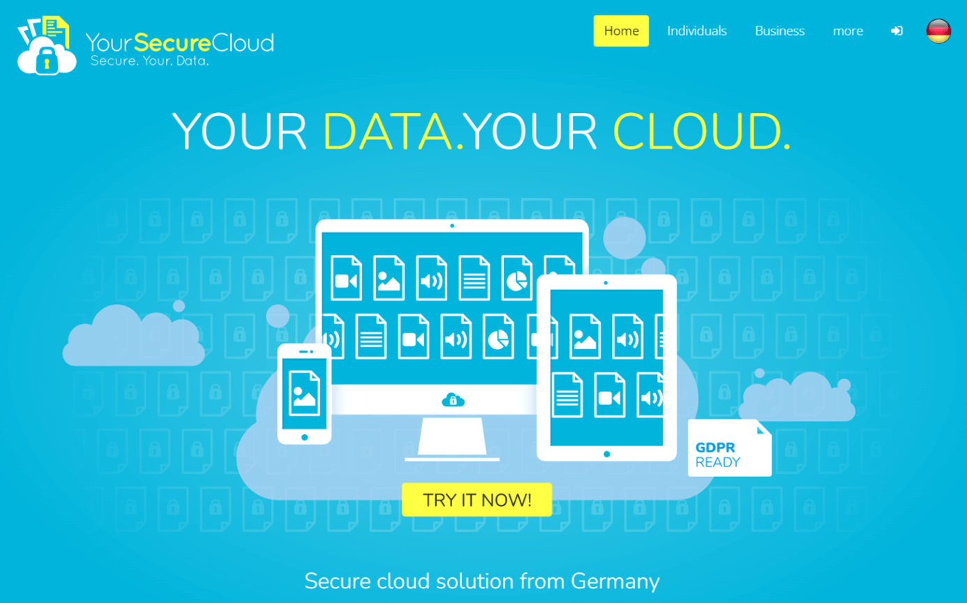 The homepage of the cloud service Your Secure Cloud