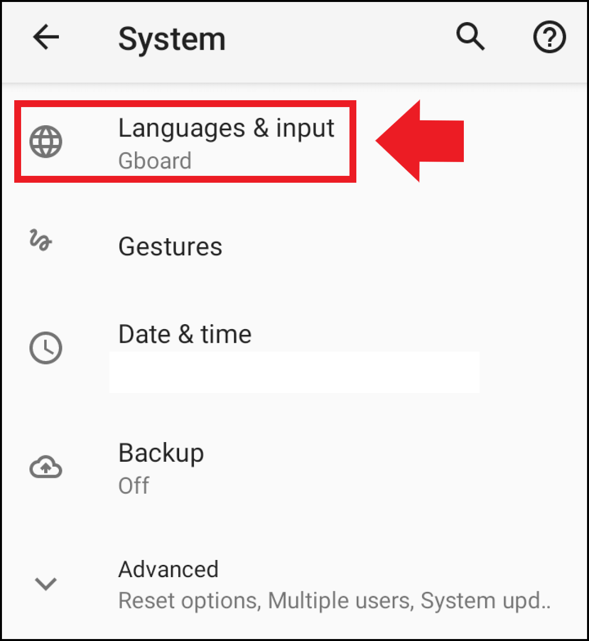 The “Languages & input” item in Android system settings