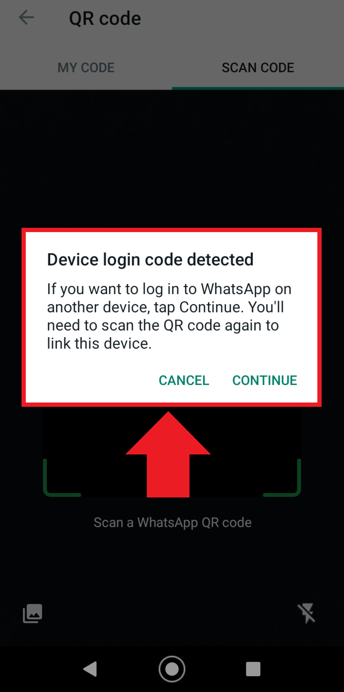 The QR scanner in the WhatsApp settings