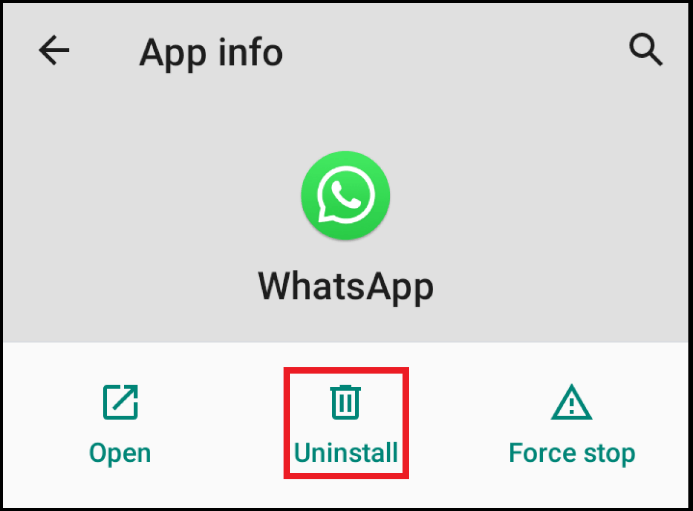 Uninstall WhatsApp via device settings