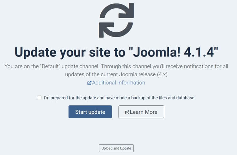 Update Joomla: Update dialog