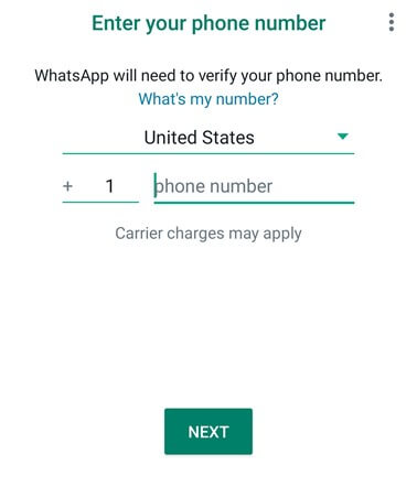 Enter the phone number to verify WhatsApp