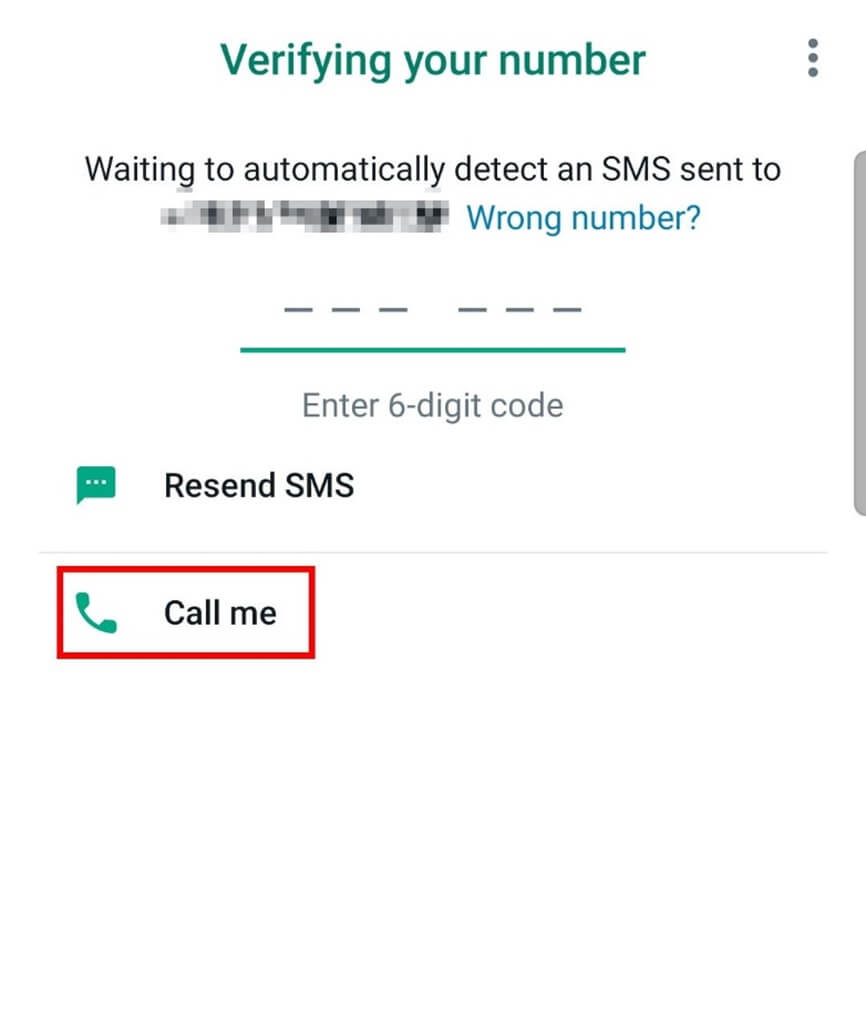 Option to receive a call to verify your phone number on WhatsApp