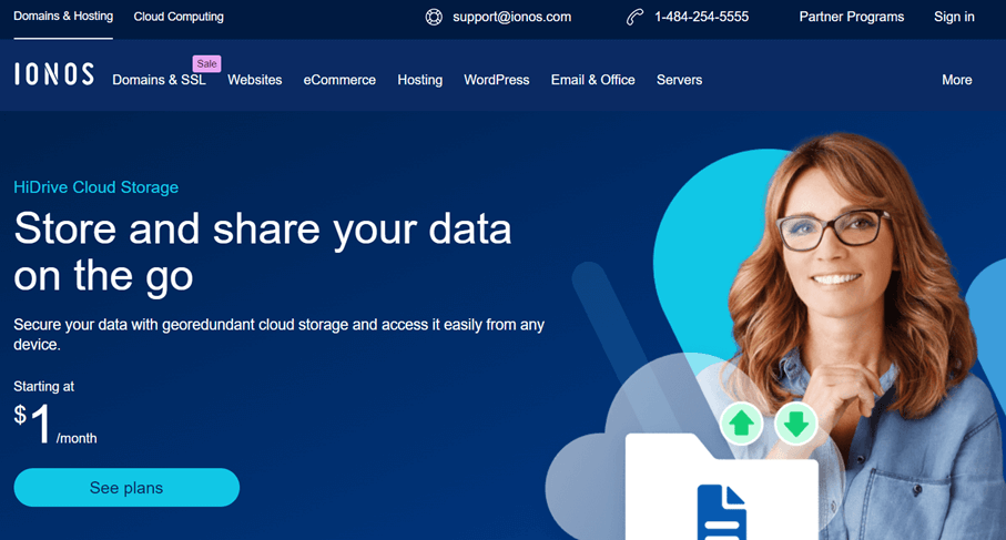 Website of HiDrive Cloud Storage solution from IONOS